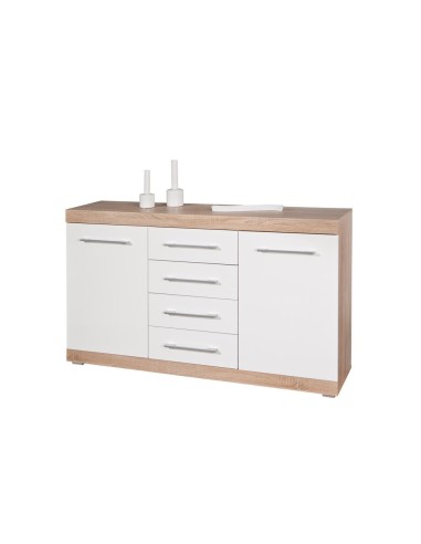 MOBILE SOGGIORNO CREDENZA BUFFET LUBLIN 2 ANTE + 4 CASSETTI 155x40x87H FINITURA ROVERE E BIANCO