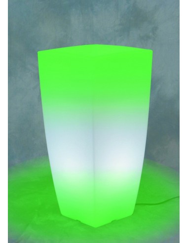 VASO HOME LIGHT QUADRO BIANCO CON LUCE VERDE GIARDINO ARREDO ESTERNO