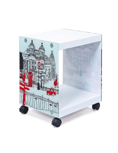 LONDONCUBE CUBO 38X33,5X46 PIANI IN MDF E FIANCHI IN VETRO SERIGRAFATO FANTASIA LONDRA INTER LINK