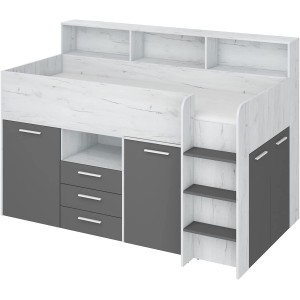 LETTO ARMADIO CASSETTIERE  BAMBINI NEO cm206x120x138h BIANCO GRAPHITE