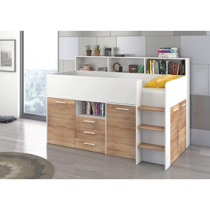 LETTO ARMADIO CASSETTIERE  BAMBINI NEO cm206x120x138h BIANCO ROVERE