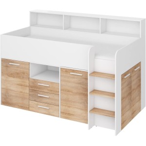LETTO ARMADIO CASSETTIERE  BAMBINI NEO cm206x120x138h BIANCO ROVERE