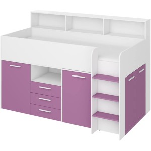 LETTO ARMADIO CASSETTIERE  BAMBINI NEO cm206x120x138h BIANCO LAVANDA