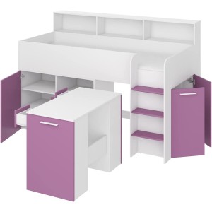 LETTO ARMADIO CASSETTIERE  BAMBINI NEO cm206x120x138h BIANCO LAVANDA