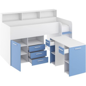LETTO ARMADIO CASSETTIERE  BAMBINI NEO cm206x120x138h BIANCO BLU