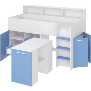 LETTO ARMADIO CASSETTIERE  BAMBINI NEO cm206x120x138h BIANCO BLU