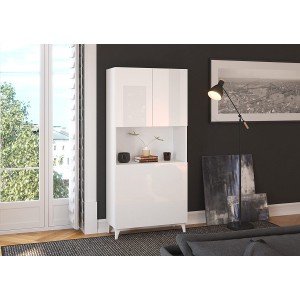 MOBILE SCRIVANIA COMPUTER LIBRERIA MEGAN H175x80x36cm BIANCO LUCIDO