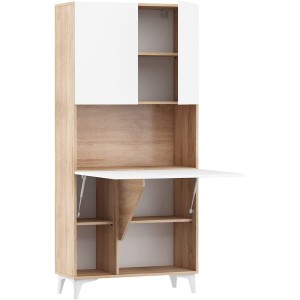 MOBILE SCRIVANIA COMPUTER LIBRERIA MEGAN H175x80x36cm BIANCO LUCIDO ROVERE