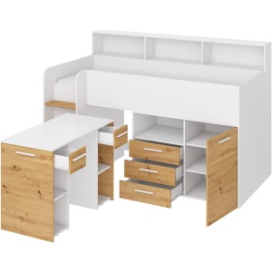 LETTO A CASTELLO SCRIVANIA LIBRERIA BAMBINI NEO L cm206x120x138h BIANCO ROVERE