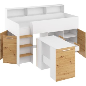 LETTO A CASTELLO SCRIVANIA LIBRERIA BAMBINI NEO L cm206x120x138h BIANCO ROVERE