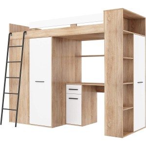 MOBILE LETTO SOPPALCO SCALETTA BAMBINI VERANA L cm h190x120x236 ROVERE BIANCO