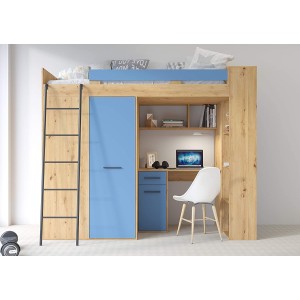 MOBILE LETTO SOPPALCO SCALETTA BAMBINI VERANA L cm h190x120x236 ROVERE CELESTE