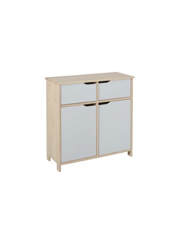 MOBILE GUDJAM 2 ANTE + 2 CASSETTI 80X40X80H LEGNO MASSELLO E ANTE IN MDF BIANCO LATTE