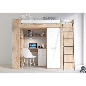 LETTO ARMADIO SCRIVANIA LIBRERIA  BAMBINI VERANA P H190x120x236cm BIANCO ROVERE
