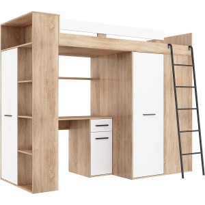 LETTO ARMADIO SCRIVANIA LIBRERIA  BAMBINI VERANA P H190x120x236cm BIANCO ROVERE