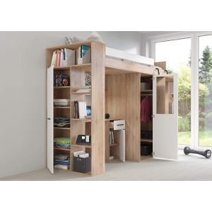 LETTO ARMADIO SCRIVANIA LIBRERIA  BAMBINI VERANA P H190x120x236cm BIANCO ROVERE