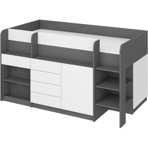 LETTO MOBILE CASSETTIERA CON SCRITTOIO SMILE P 204x 112x112cm LATO DESTRO GRAFITE BIANCO