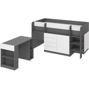LETTO MOBILE CASSETTIERA CON SCRITTOIO SMILE P 204x 112x112cm LATO DESTRO GRAFITE BIANCO