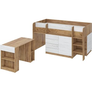 LETTO MOBILE CASS. SCRITTOIO SMILE P 204x 112x112cm LATO DESTRO ROVERE BIANCO GREZZO