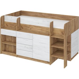 LETTO MOBILE CASS. SCRITTOIO SMILE P 204x 112x112cm LATO DESTRO ROVERE BIANCO GREZZO