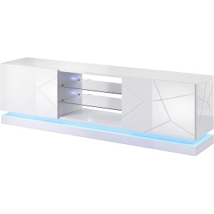 MOBILE TV SOGGIORNO CON LED BLU MODELLO QIU  200X42X57H BIANCO LUCIDO