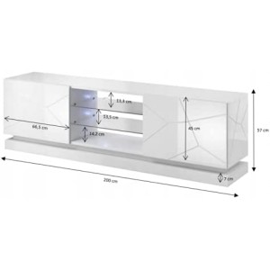 MOBILE TV SOGGIORNO CON LED BLU MODELLO QIU  200X42X57H BIANCO LUCIDO