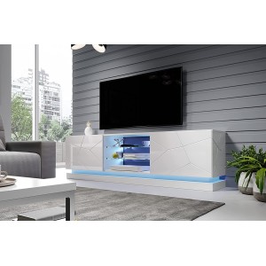 MOBILE TV SOGGIORNO CON LED BLU MODELLO QIU  200X42X57H BIANCO LUCIDO