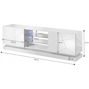 MOBILE TV SOGGIORNO CON LED BLU MODELLO QIU 160X42X57H BIANCO LUCIDO