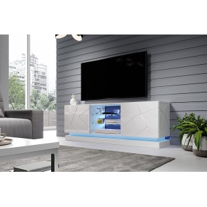 MOBILE TV SOGGIORNO CON LED BLU MODELLO QIU 160X42X57H BIANCO LUCIDO
