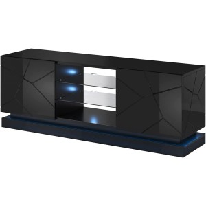 MOBILE  TV SOGGIORNO CON LED BLU MODELLO QIU 160X42X57H NERO LUCIDO