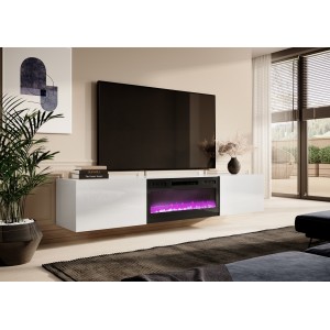 MOBILE TV CON CAMINETTO ELETTRICO Cm 200x40x37h BIANCO LUCIDO