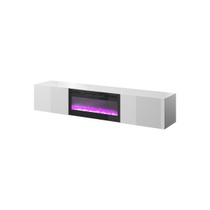 MOBILE TV CON CAMINETTO ELETTRICO Cm 200x40x37h BIANCO LUCIDO
