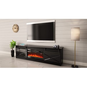 MOBILE TV CON CAMINETTO ELETTRICO GRANERO INCORPORATO cm200x35x57 NERO LUCIDO