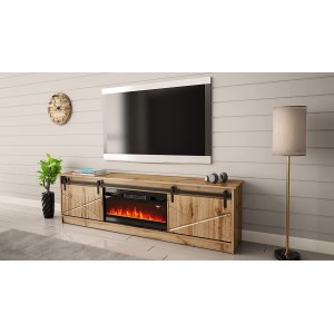 MOBILE TV CON CAMINETTO ELETTRICO GRANERO INCORPORATO cm200x35x57 QUERCIA