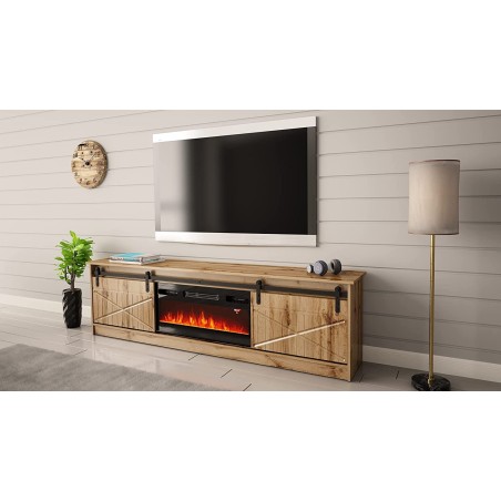 MOBILE TV CON CAMINETTO ELETTRICO GRANERO INCORPORATO cm200x35x57 QUERCIA
