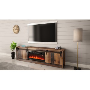 MOBILE TV CON CAMINETTO ELETTRICO GRANERO INCORPORATO cm200x35x57 LEGNO ANTICO