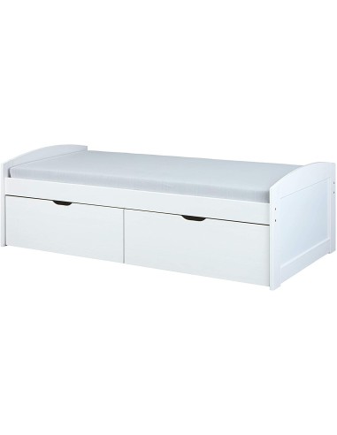 LETTO CONTENITORE EINAR 205x98x63H Cm CON CASSETTI E RETE INCLUSA PINO MASSELLO BIANCO