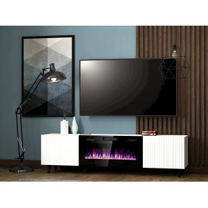 MOBILE TV CON CAMINETTO ELETTRICO INCORPORATO PAFOS cm180x40x49 BIANCO OPACO