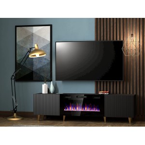 MOBILE TV CON CAMINETTO ELETTRICO INCORPORATO PAFOS cm180x40x49 NERO OPACO