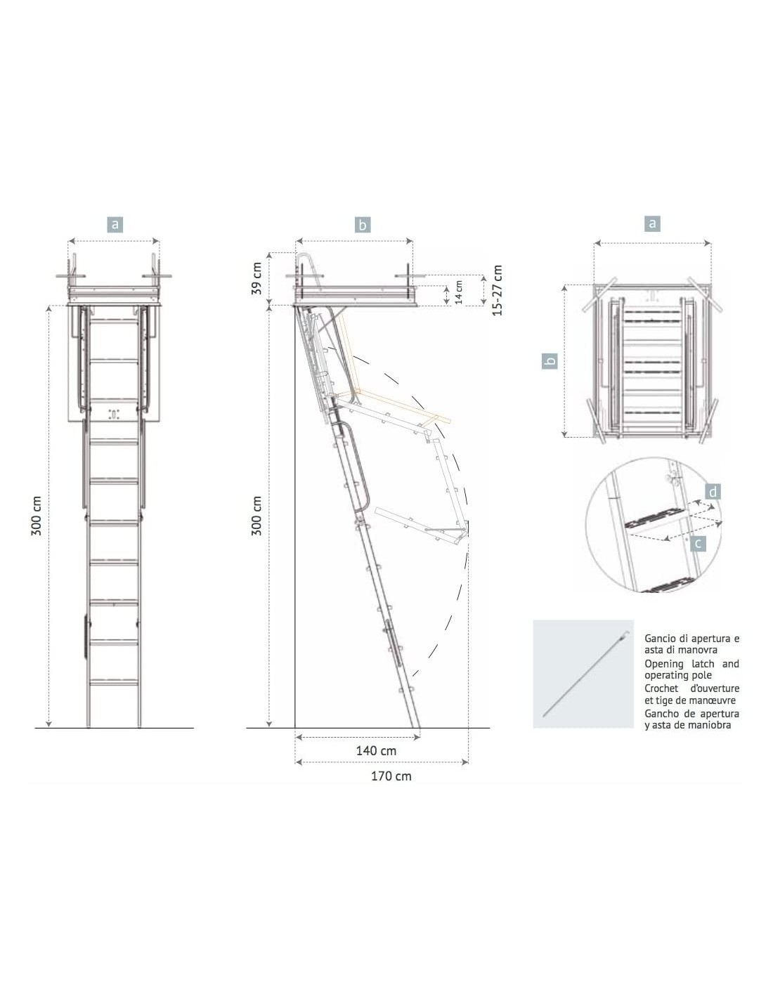 SCALA RETRATTILE PER SOFFITTA 70X100 H300 IN ACCIAIO SCARI 4PZ