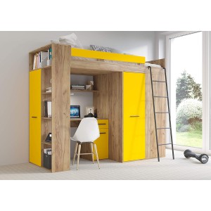 LETTO ARMADIO SCRIVANIA LIBRERIA BAMBINI VERANA P H190x120x236cm GIALLO ROVERE