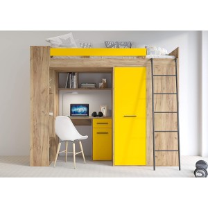 LETTO ARMADIO SCRIVANIA LIBRERIA BAMBINI VERANA P H190x120x236cm GIALLO ROVERE