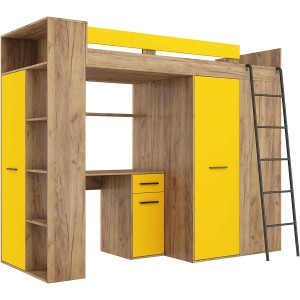 LETTO ARMADIO SCRIVANIA LIBRERIA BAMBINI VERANA P H190x120x236cm GIALLO ROVERE