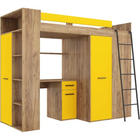 LETTO ARMADIO SCRIVANIA LIBRERIA BAMBINI VERANA P H190x120x236cm GIALLO ROVERE
