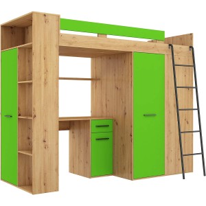 LETTO ARMADIO SCRIVANIA LIBRERIA BAMBINI VERANA P H190x120x236cm VERDE ROVERE