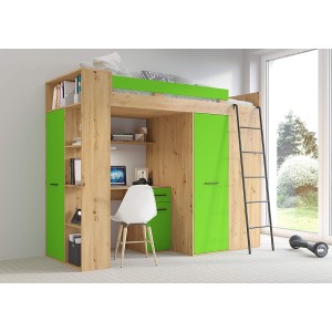 LETTO ARMADIO SCRIVANIA LIBRERIA BAMBINI VERANA P H190x120x236cm VERDE ROVERE