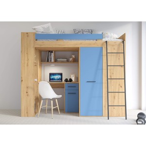 LETTO ARMADIO SCRIVANIA LIBRERIA BAMBINI VERANA P H190x120x236cm BLU ROVERE