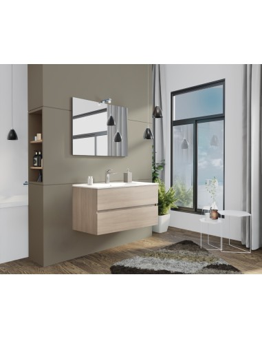 MOBILE BAGNO CON LAVABO E SPECCHIO INCLUSI FINITURA ROVERE FUMO 105X47X53H Cm