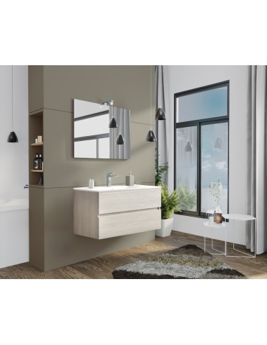 MOBILE BAGNO CON LAVABO E SPECCHIO INCLUSI FINITURA ROVERE GRIGIO 105X47X53H Cm