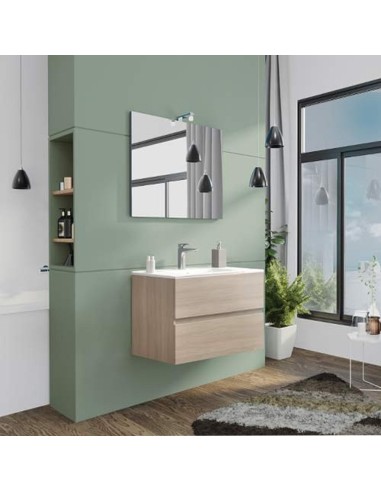 MOBILE BAGNO CON LAVABO E SPECCHIO INCLUSI FINITURA ROVERE GRIGIO 81X47X53H Cm